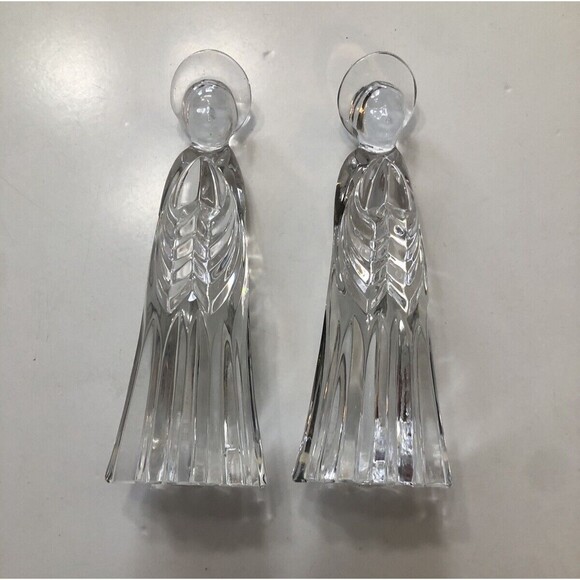 Vintage Glass Crystal Angel Figurines Set Of 2 6 Inches Tall Free Standing - Picture 1 of 6